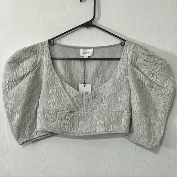Who What Wear Collection Cropped Puff Sleeve Top Oyster XS - Picture 1 of 13